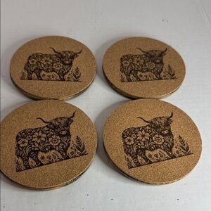 Set of Four Brown Coasters with Highland Cow